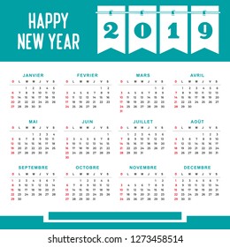 French 2019 year vector calendar - calendrier francais ( french calendar )