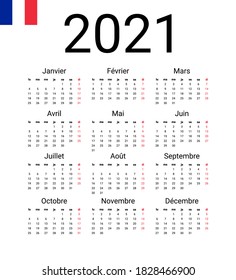 French 2021 Calendar. Vector Design Template Start From Monday. Full Months For Wall Calendar