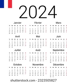 French 2024 calendar. Vector illustration design template start from monday. Full months for wall calendar