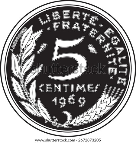 french 5 centimes coin 1969 vector design silhouette