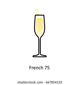 French 75 cocktail icon in flat style. Vector illustration