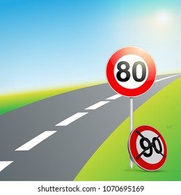 french 80 sign with road and nature