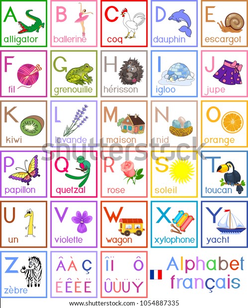 French Alphabet Pictures Titles Children Education Stock Vector ...