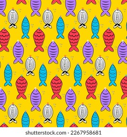 French April Fool's Day. Poisson d'avril. Color pattern with fish. Vector illustration