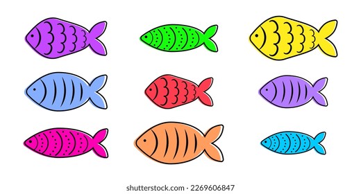 French April Fool's Day. Poisson d'avril. Some color fish for your design. White background. Vector illustration