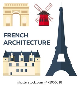 French Architecture. Modern flat design. Eiffel tower. 