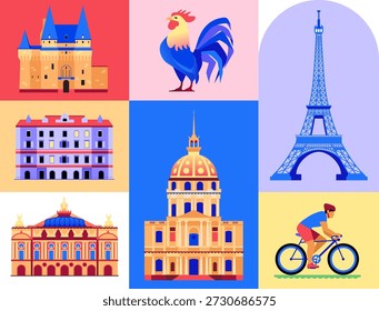 French architecture - set of flat design style objects