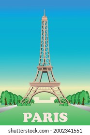 French architecture. Tourist poster Eiffel Tower (Paris). Vector art illustration