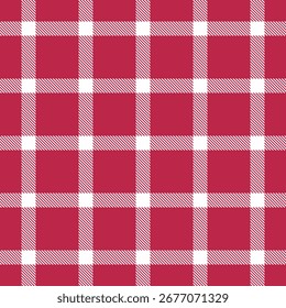Cheque de tela de fondo francés, copia textura de espacio tartán a cuadros. Embalaje textil de Vector de patrón sin costuras en paleta de colores rojo y blanco.