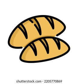 French baguette bread icon. Filled outline design. French baguette isolated on white background. For presentation, graphic design, mobile application. Vector Illustration.