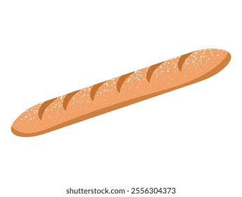 French baguette. French cuisine, food, bread. Vector illustration isolated on white background