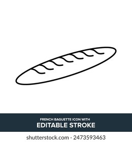 French baguette flat vector icon with editable stroke