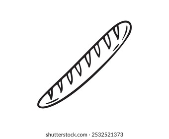 French baguette hand drawn outline doodle icon. Bread loaf isolated sketch. Vector illustration