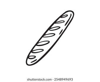 French baguette hand drawn outline doodle icon. Bread loaf isolated sketch. Vector illustration