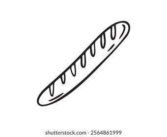 French baguette hand drawn outline doodle icon. Bread loaf isolated sketch. Vector illustration