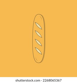 French baguette isolated on yellow background. Bakery product. Vector illustration