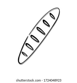 
French baguette or loaf drawn by hand on a white background. Bread simple vector sketch icon