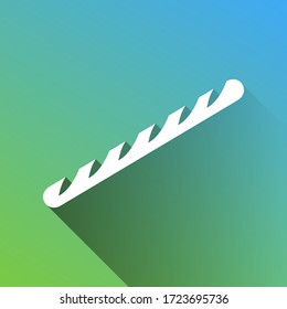 French baguette sign. White Icon with gray dropped limitless shadow on green to blue background. Illustration.
