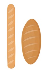 Französische Baguette, Vektorgrafik. Brotsymbole Im Flachen Cartoon-Stil Einzeln Auf Weißem Hintergrund. Backwaren