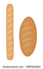 French Baguette Vector Illustration. Bread Icons In Flat Cartoon Style Isolated On White Background. Bakery Products