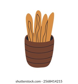 French baguettes in basket. Fresh bakery, baked whole cereal wheat bread sticks with crust. Homemade food. Bagette, breakfast product. Flat vector illustration isolated on white background