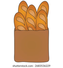 Baguettes franceses en una Ilustración vectorial de la bolsa de papel en el fondo blanco