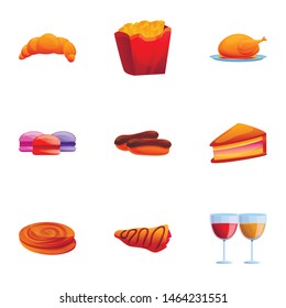 French bakery icon set. Cartoon set of 9 french bakery vector icons for web design isolated on white background