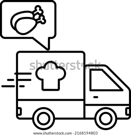 French Bakery on Wheels vector line icon design, Retail Food delivery service symbol, Touch less Meal Courier Sign, Grocery pickup stock illustration, Mobile Catering Services Concept,