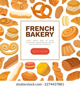 French Bakery and Pastry Banner Design with Sweet Dough Products Vector Template