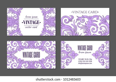 French baroque style elegant ornate visiting cards. Luxurious fashionable ornamental flyer design. Vintage fancy ornament decoration. Pathetic retro embellishment. EPS 10 vector brochure template