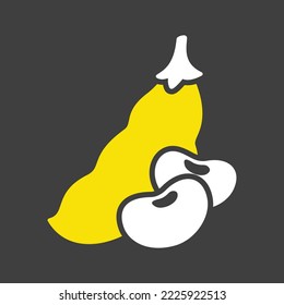 French bean isolated design vector glyph on dark background icon. Vegetable sign. Graph symbol for food and drinks web site, apps design, mobile apps and print media, logo, UI
