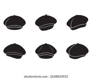 French beret hat silhouette vector flat illustration