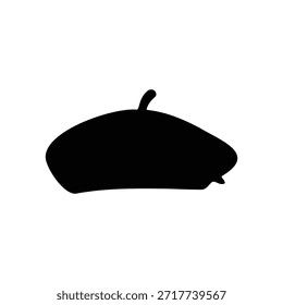 Diseño plano de Vector de silueta de sombrero de boina francés sobre fondo blanco.
