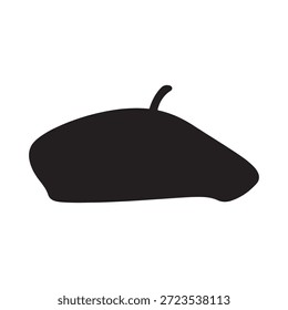 Diseño de ilustración plana de Vector de silueta de sombrero de boina francés sobre fondo blanco