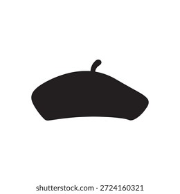 Diseño de ilustración plana de Vector de silueta de sombrero de boina francés sobre fondo blanco