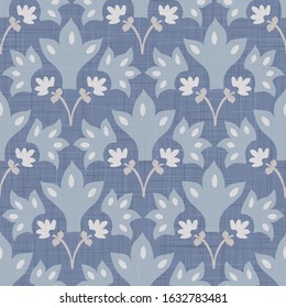 French blu shabby chic damask vector texture background. Antique white yellow blue seamless pattern. Hand drawn floral interior wallpaper home decor swatch. Classic baroque medallion all over print