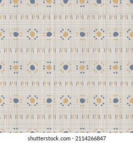 French blue doodle motif linen seamless pattern. Tonal country cottage style abstract scribble motif background. Simple vintage rustic fabric textile effect. Primitive drawing shabby chic cloth.