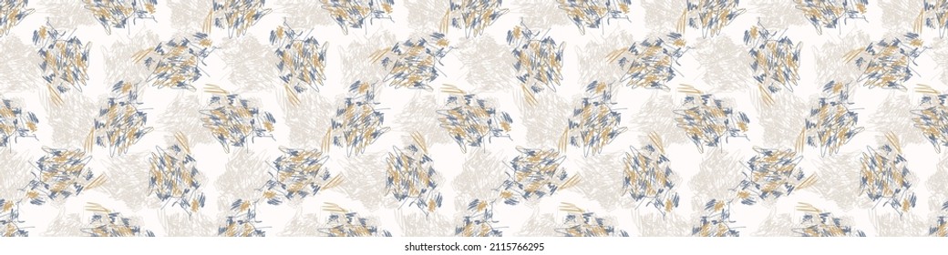 French blue doodle motif linen seamless pattern. Tonal country cottage style abstract scribble motif background. Simple vintage rustic fabric textile effect. Primitive drawing shabby chic cloth.