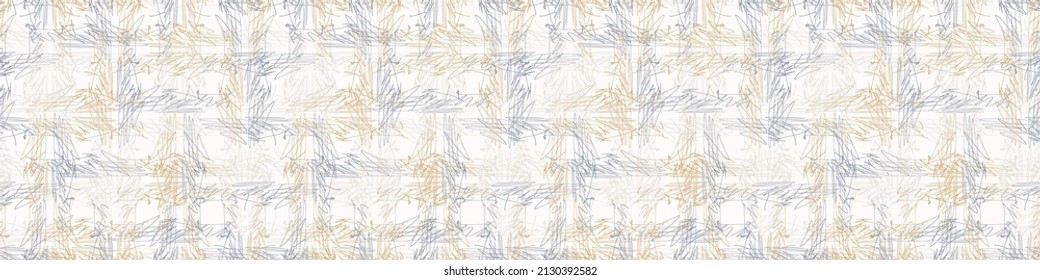 French blue doodle motif linen seamless pattern. Tonal country cottage style abstract scribble motif background. Simple vintage rustic fabric textile effect. Primitive drawing shabby chic cloth.