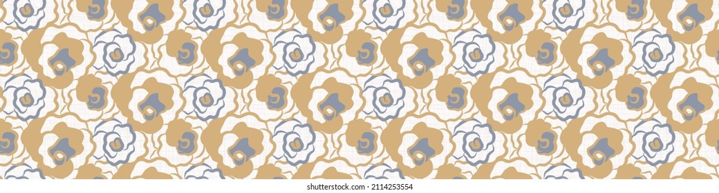  French blue floral linen seamless pattern with 2 tone country cottage style botanical motif. Simple vintage rustic fabric textile effect. Primitive modern shabby chic design.