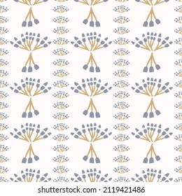  French blue floral linen seamless pattern with 2 tone country cottage style botanical motif. Simple vintage rustic fabric textile effect. Primitive modern shabby chic design.