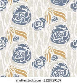  French blue floral linen seamless pattern with 2 tone country cottage style botanical motif. Simple vintage rustic fabric textile effect. Primitive modern shabby chic design.