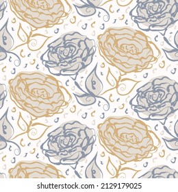  French blue floral linen seamless pattern with 2 tone country cottage style botanical motif. Simple vintage rustic fabric textile effect. Primitive modern shabby chic design.