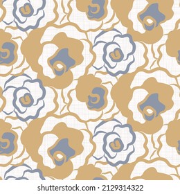  French blue floral linen seamless pattern with 2 tone country cottage style botanical motif. Simple vintage rustic fabric textile effect. Primitive modern shabby chic design.