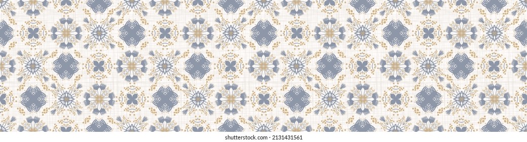  French blue floral linen seamless pattern with 2 tone country cottage style botanical motif. Simple vintage rustic fabric textile effect. Primitive modern shabby chic design.