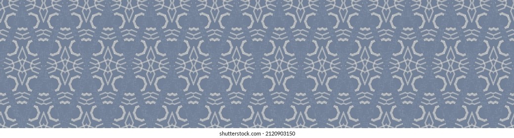 French blue geometric linen seamless pattern. Tonal farmhouse cottage style abstract grid background. Simple vintage rustic fabric textile effect. Primitive modern shabby chic kitchen cloth design.