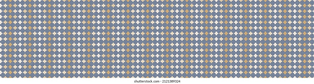 French blue geometric linen seamless pattern. Tonal farmhouse cottage style abstract grid background. Simple vintage rustic fabric textile effect. Primitive modern shabby chic kitchen cloth design.