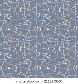 French blue irregular mottled linen seamless pattern. Tonal country cottage style abstract speckled background. Simple vintage rustic fabric textile effect. Primitive texture shabby chic cloth