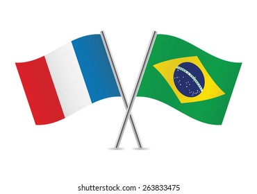 French and Brazilian flags. Vector illustration.