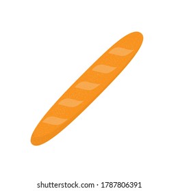 
French bread baguette isolated on white background. Concept bakery for breakfast. Cartoon vector illustration.